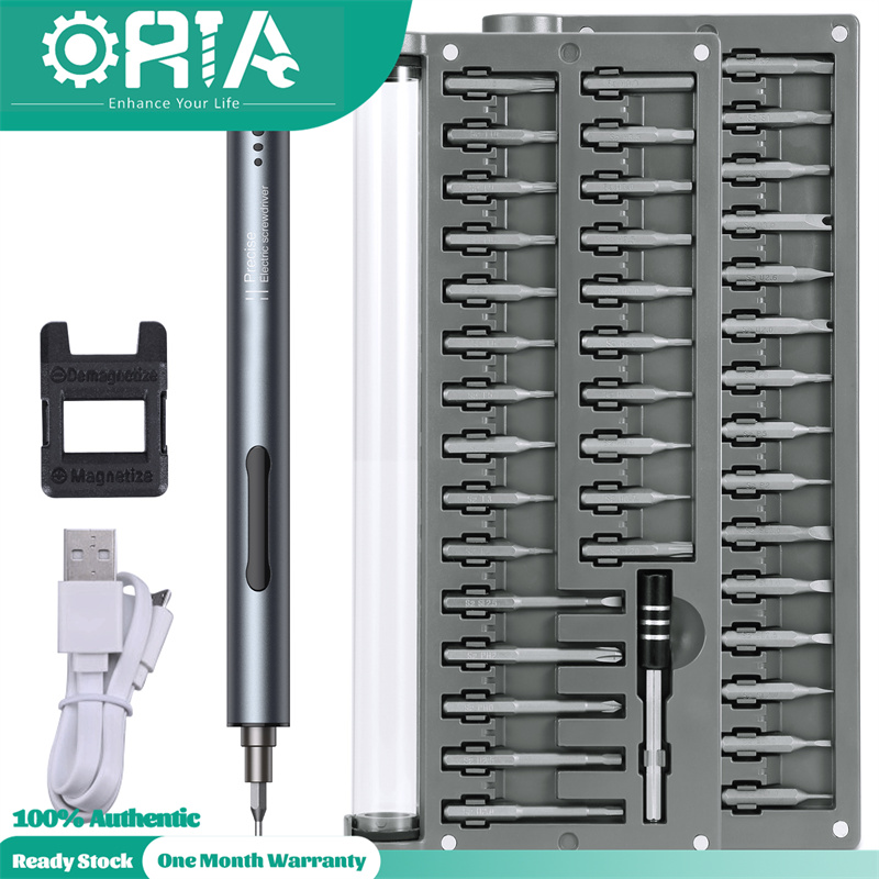 Oria electric screw driver set rechargeable tools set 59 in 1 screwdriver kit 45mm + 28mm s2 steel bits with 3 led lights