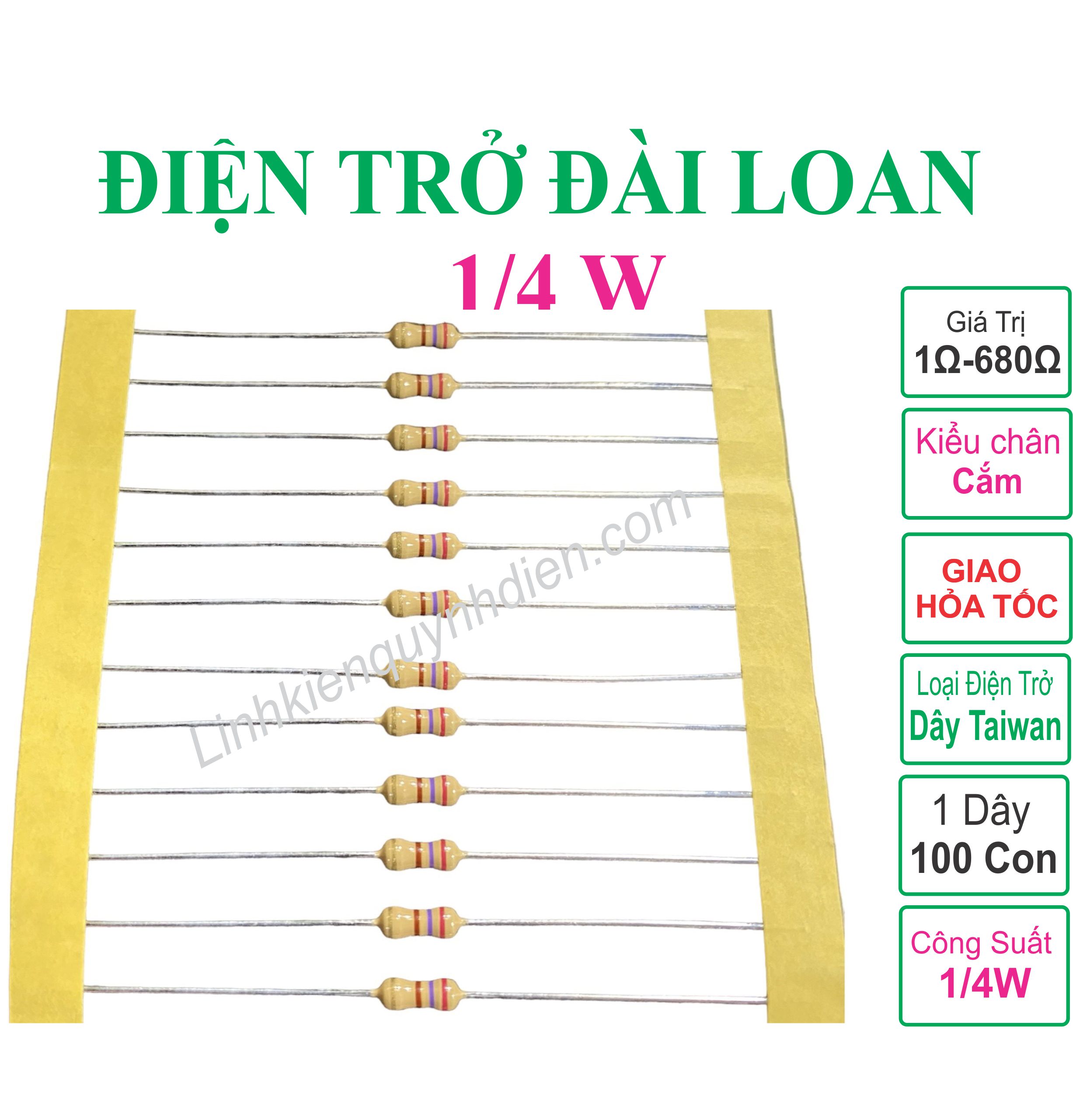 Điện trở đài loan 1/4w +-5 % từ 1 ôm đến 680r