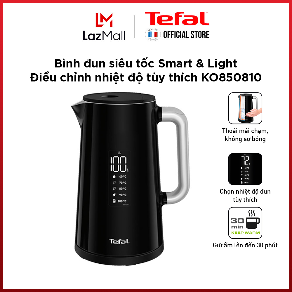 Bình đun siêu tốc thông minh 1.7l tefal smart & light ko850810 - 1800w - gian hàng chính hãng bảo hành 2 năm
