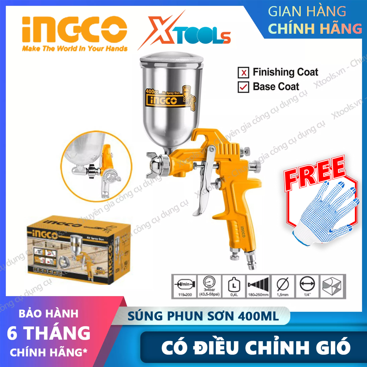 Ingco asg4042 400cc pneumatic spray gun wind adjustable 400ml ultra-strong portable paint sprayer pneumatic paint spray gun