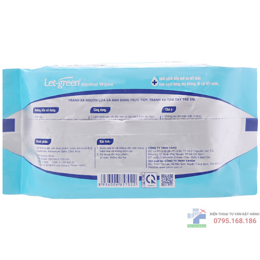 Khăn ướt cồn Let green 50 miếng