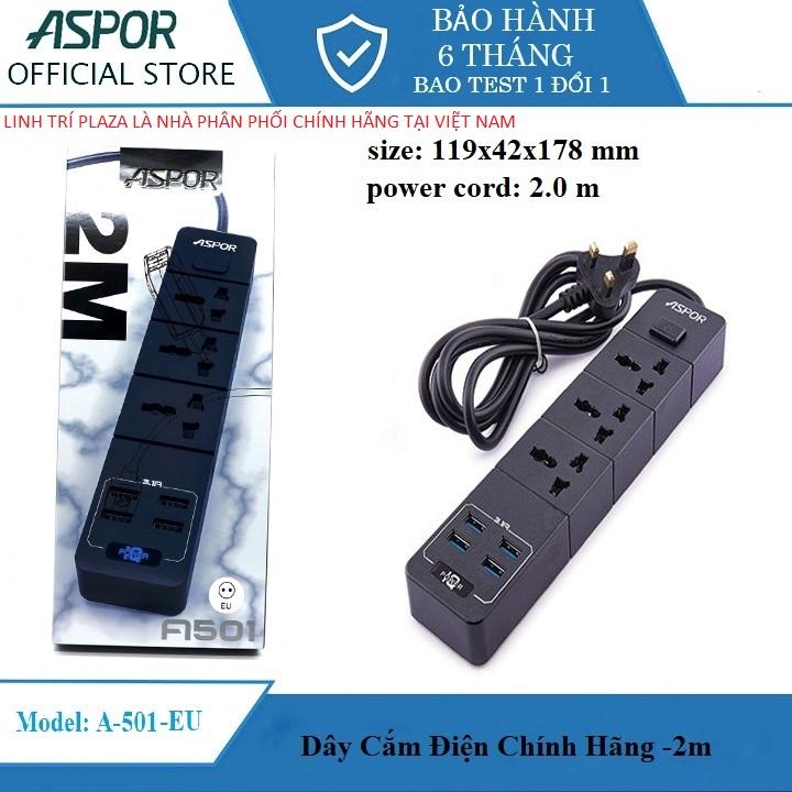 Ổ cắm điện thông minh tích hợp chíp IQ, 4 USB sạc nhanh 3.4A, dây dài 2 mét ASPOR A501 EU- Ổ cắm đa năng chịu nhiệt - Ổ điện công tắc .