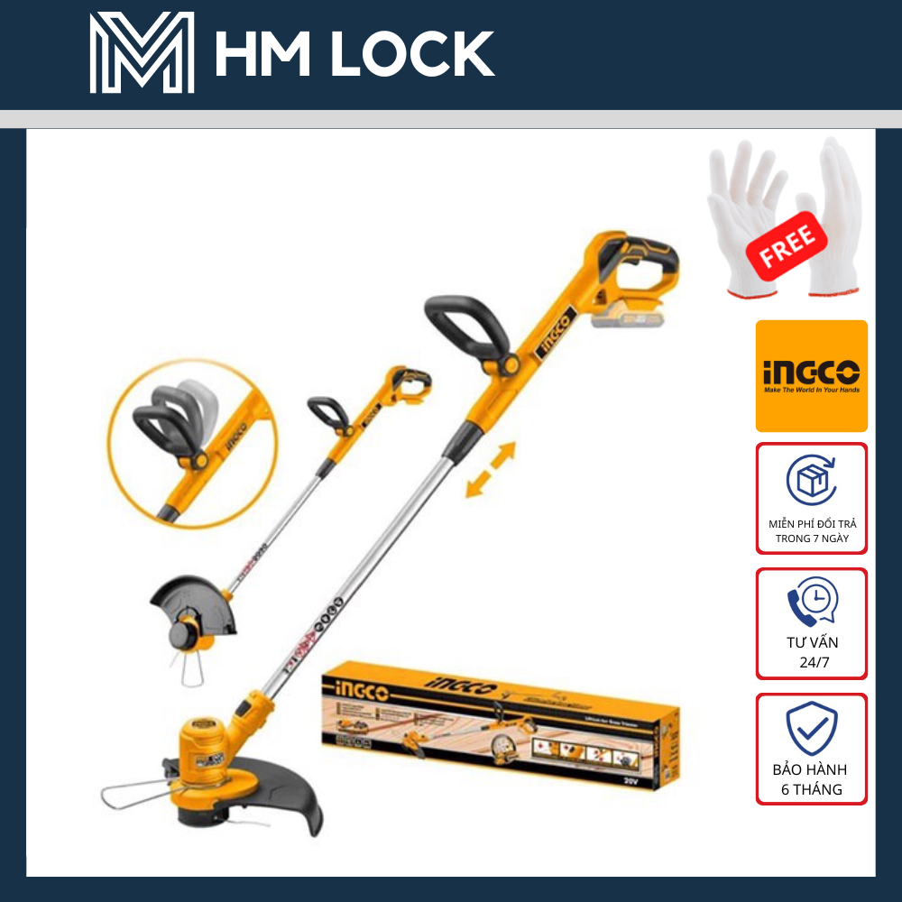 Body máy cắt cỏ dùng pin 20v ingco - chưa gồm pin và sạc - hàng chính hãng - cgtli20018 - hm lock