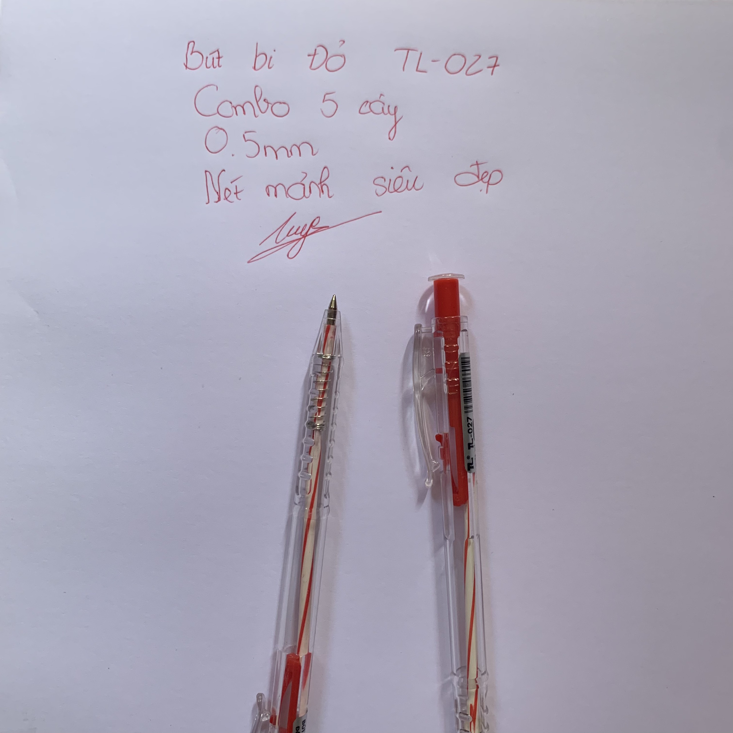 Combo 5 cây bút bi ĐỎ TL-027 Thiên Lộc