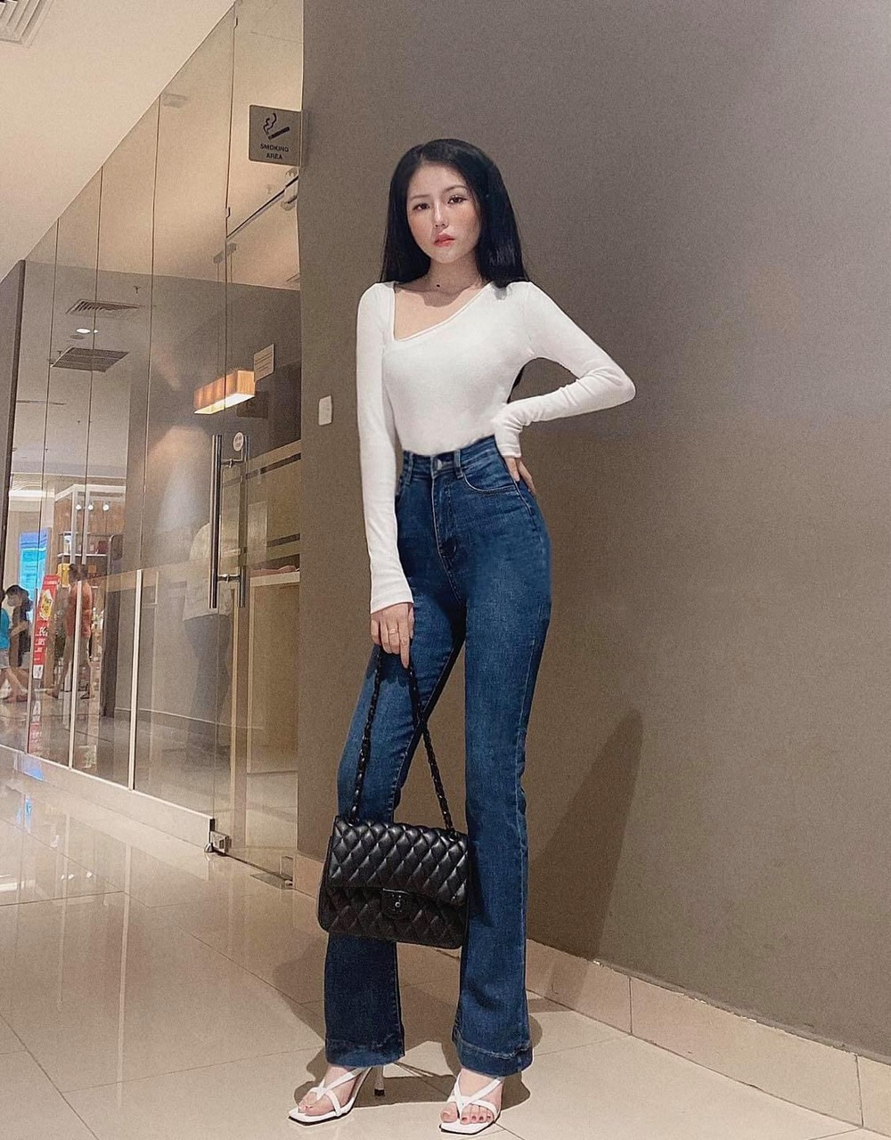 Quần jean nữ lưng cao ỐNG LOE  LAI BẢN TO siêu hot trend mẫu mới 1