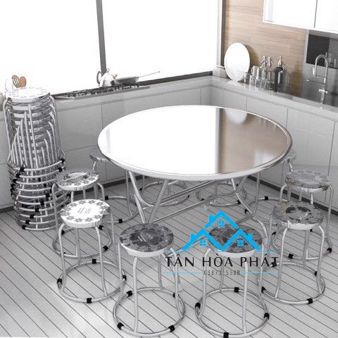 Bộ bàn ghế inox 304 gồm 1 bàn + 10 ghế
