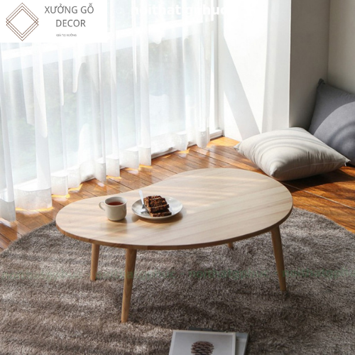 Bàn Sofa Gỗ Hình Hạt Đậu Chân Gỗ Tự Nhiên