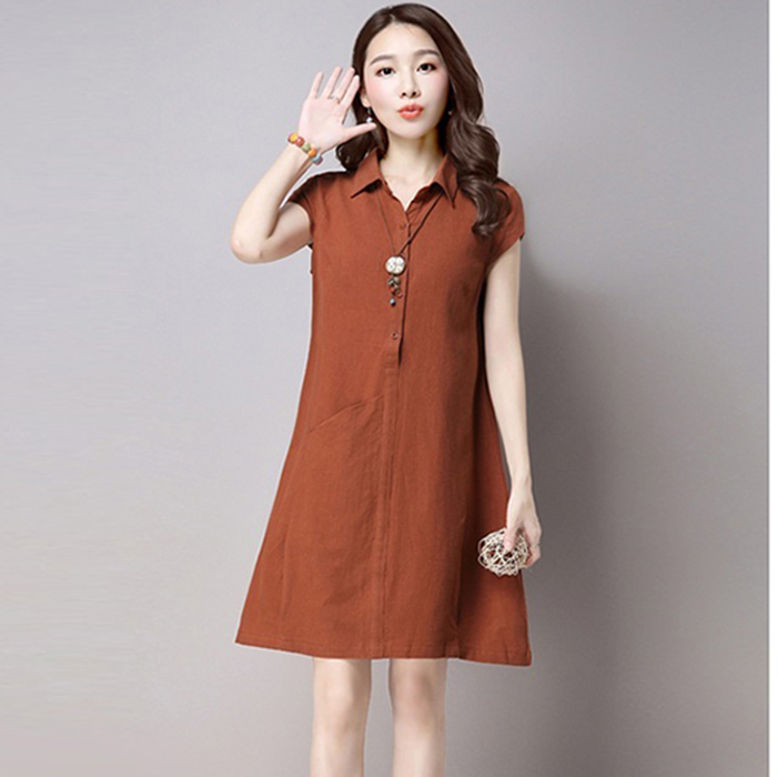 Đầm suông cổ sơ mi phối túi bên hông thời trang phong cách Hàn