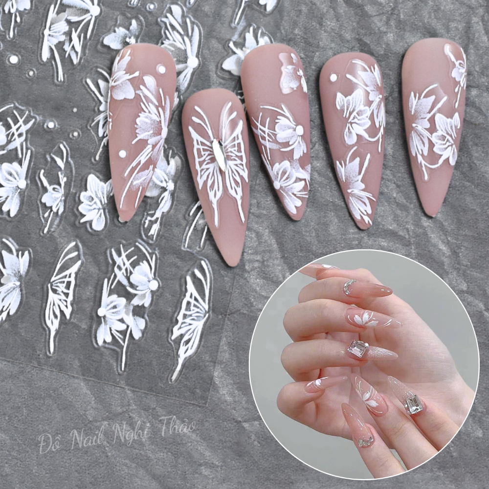 Sticker nail hoa lụa 5D trang trí móng Nghi Thảo