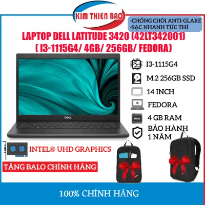 [TẶNG BALO CAO CẤP] Máy Tính Xách Tay Dell Latitude 3420/ i3-1115G4/ Fedora (42LT342001) (Chính hãng)