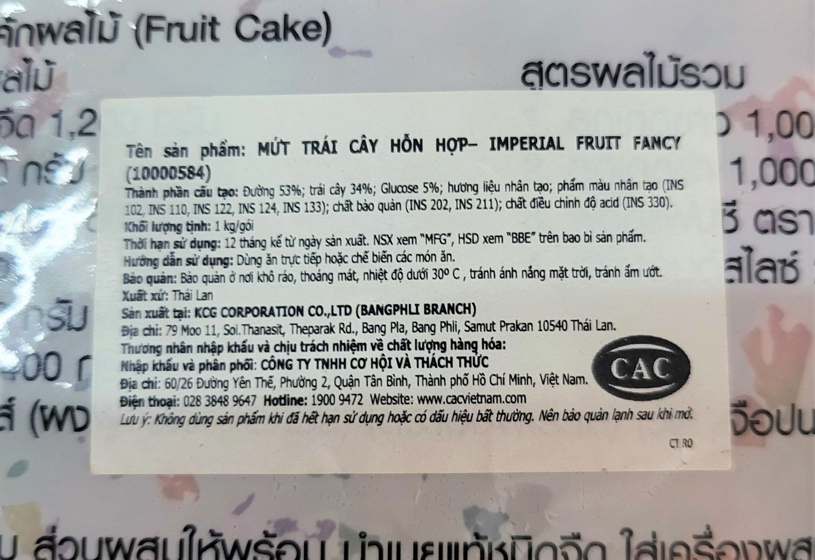 [Túi 1 Kg] MỨT TRÁI CÂY HỖN HỢP (nguyên liệu làm bánh, kem) [Thailand] IMPERIAL Mixed Fruit Fancy (halal)