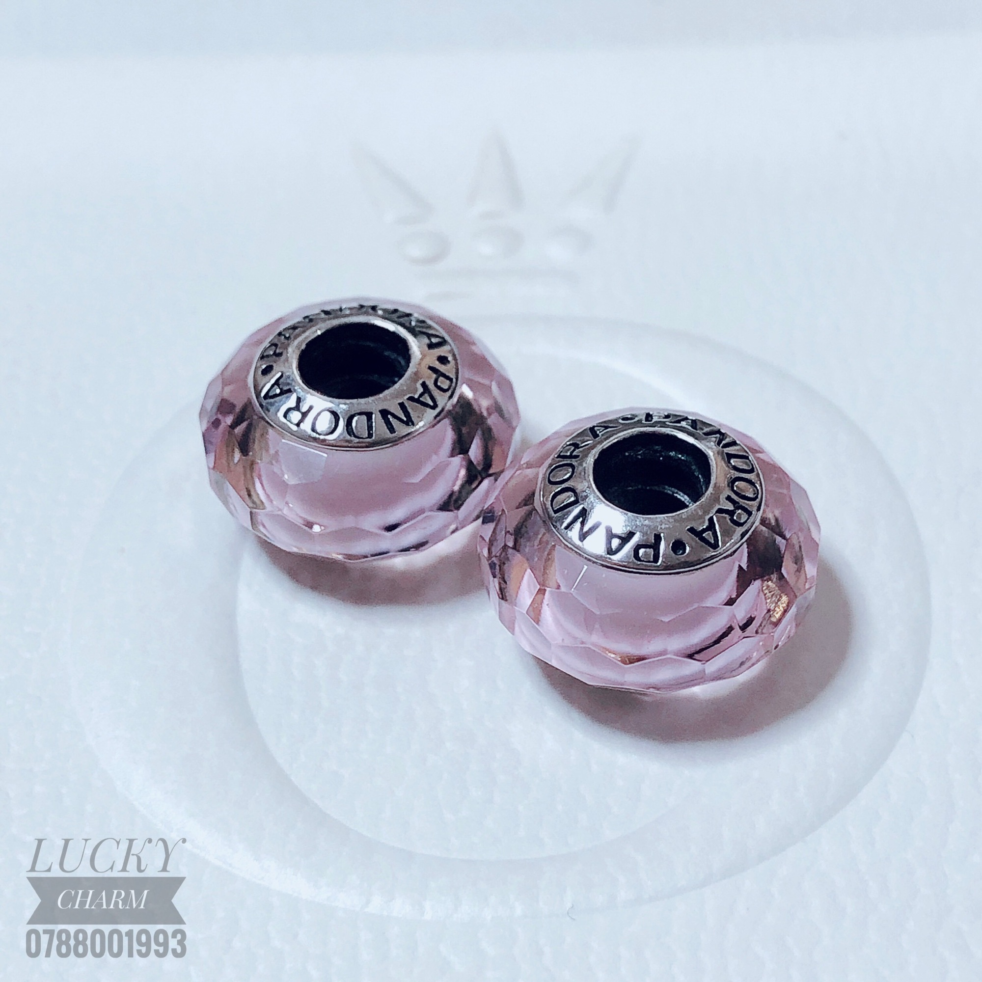 Charm đá glass  hồng nhạt bạc 925
