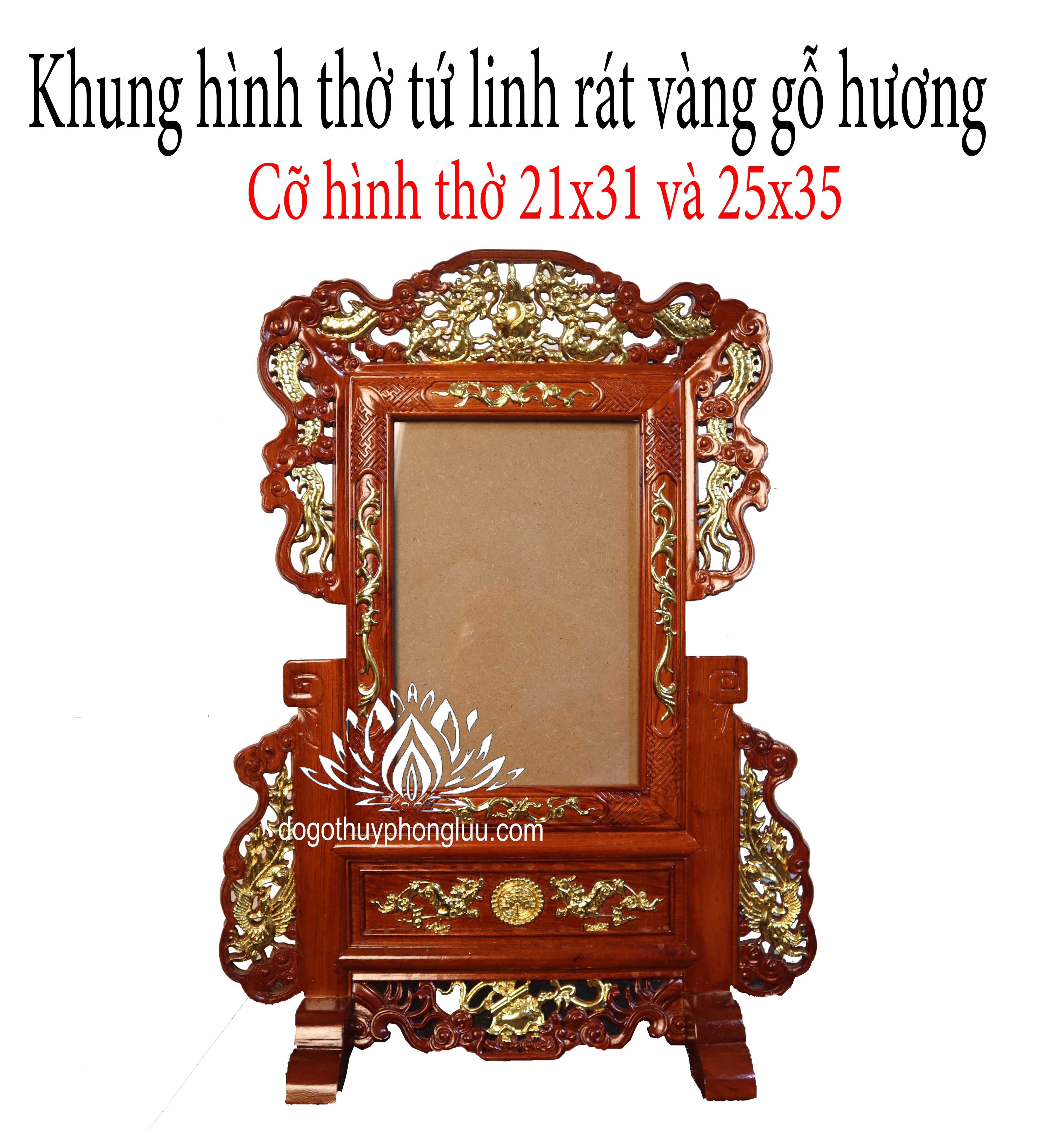 khung ảnh thờ tứ linh vàng gỗ hương kênh bong đẹp 2 cỡ ảnh thờ