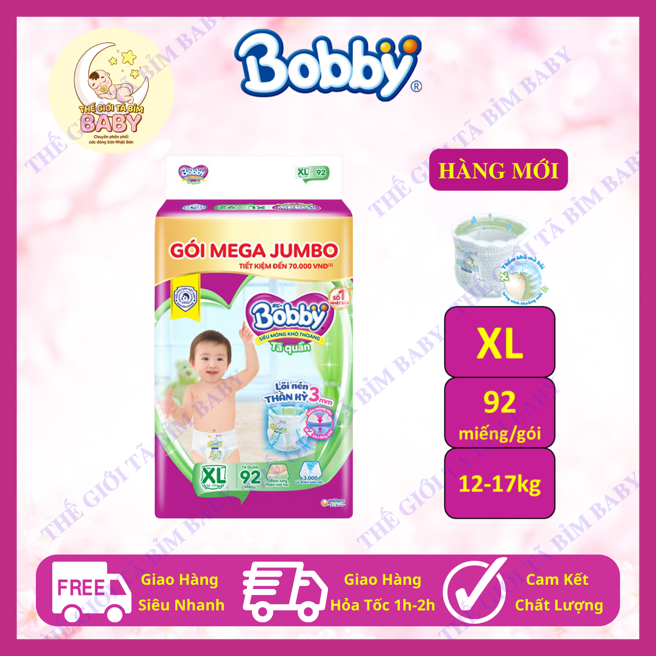 [HÀNG MỚI] Tã Quần Bobby Mega Jumbo size XL 92 miếng