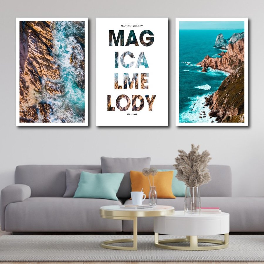 (Tặng đinh treo) Bộ 3 bức tranh canvas phong cảnh tranh canvas treo tường có khung gỗ cỡ lớn Tranh vải canvas treo tường vùng biển trang trí decor phòng khách sẵn móc treo kèm khung