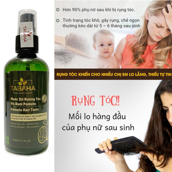 Xịt dưỡng tóc tinh dầu bưởi POMELO TABAHA 120ml cho mẹ bị rụng tóc sau sinh cao cấp