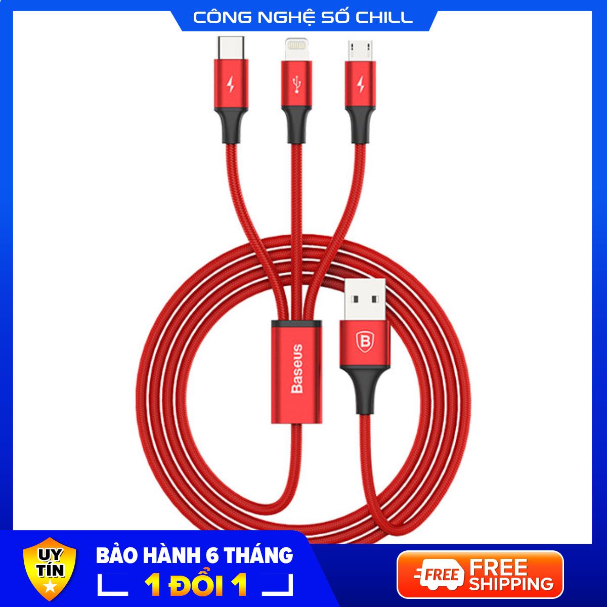 Cáp sạc dây dù đa năng 3 đầu Lightning - Type C - Micro USB mẫu