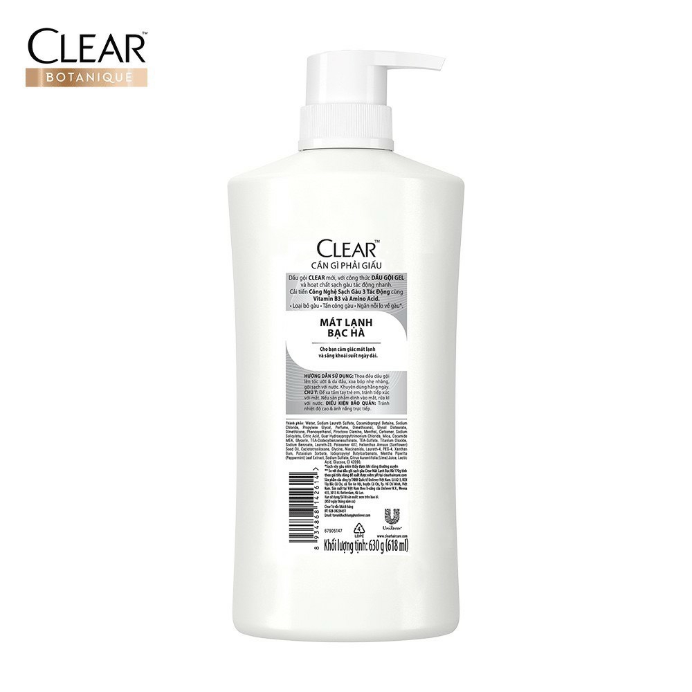 [HCM] Dầu gội Clear 630g- Mát Lạnh Bạc Hà