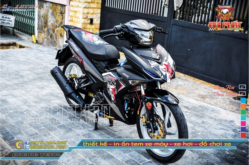 Tem Trùm Xe Exciter 150 King Drag Đen Xám Đỏ E-12723A