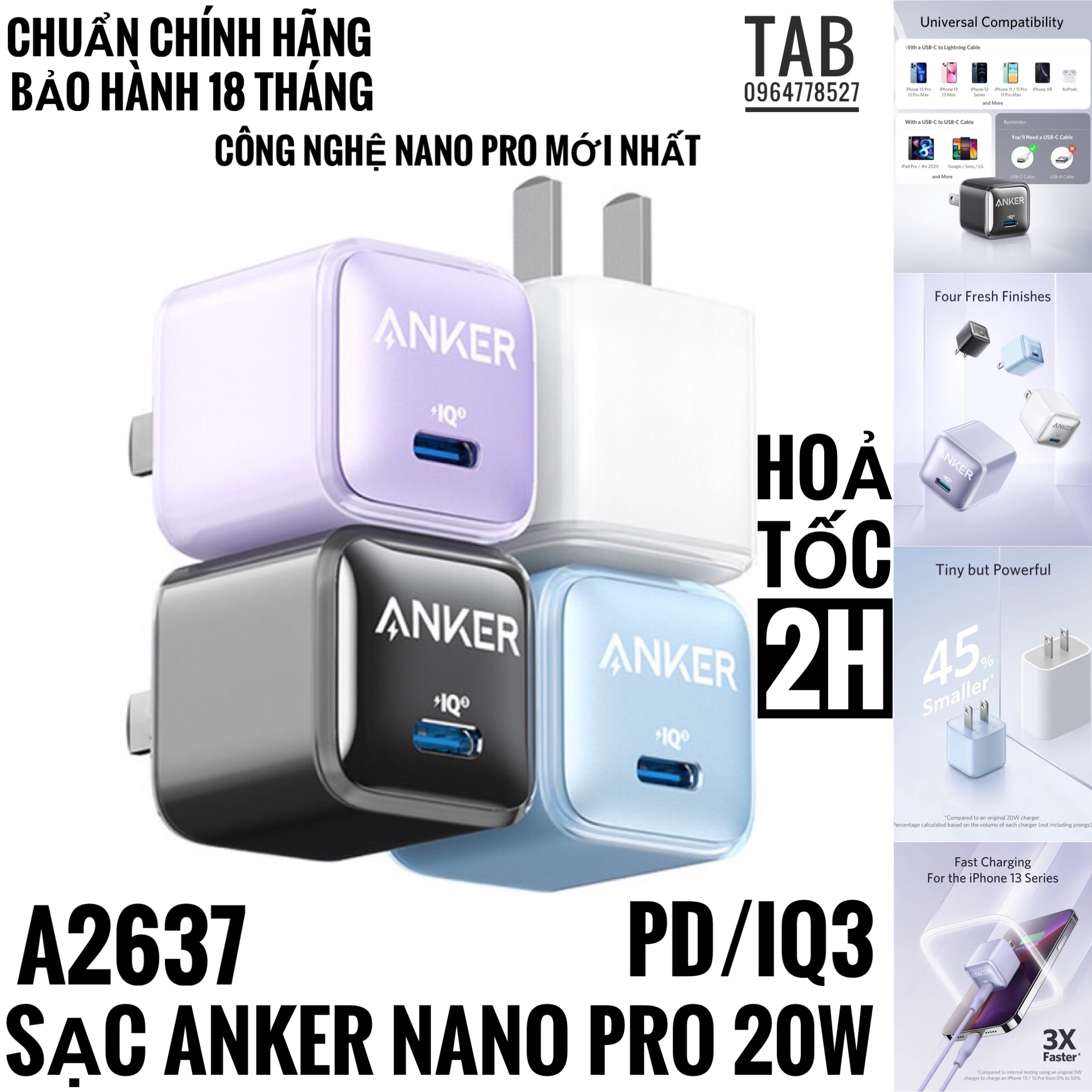Sạc Anker 511 NANO Pro 20w PD/IQ 3.0 - A2637 (Bảo Hành 18T)