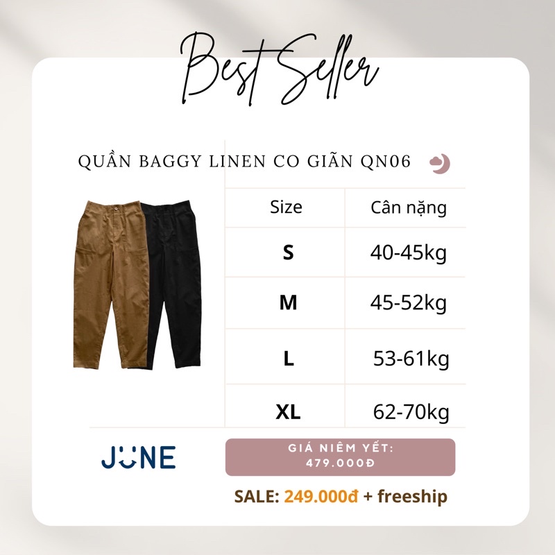 [New] Quần baggy cạp liền chất Linen - June
