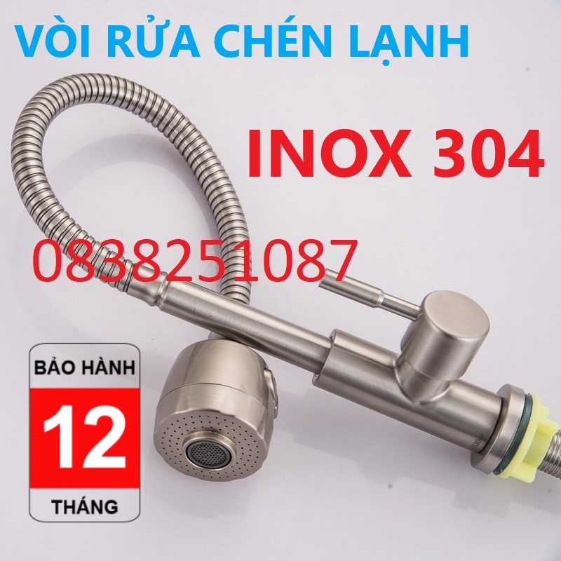 Vòi rửa chén lạnh bẻ tăng áp lò xo xoay 360 độ INOX 304