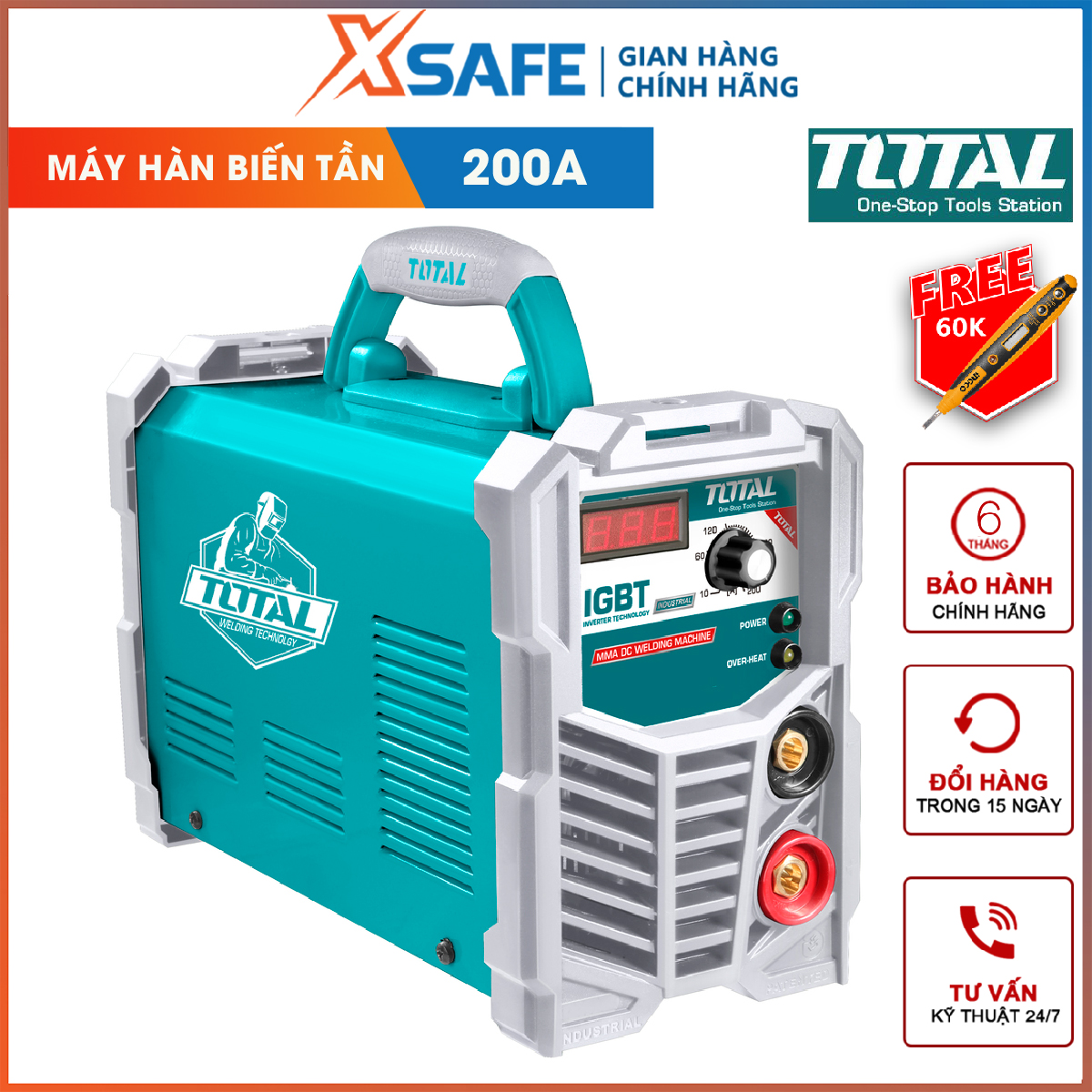 Electronic welding machine inverter MMA total TW22005 electric welding machine has the power to: 220-240V voltage 10-200a voltage no-load 70V size welding rod 1.6 -5.0mm IGBT inverter technology, do welding melting fast