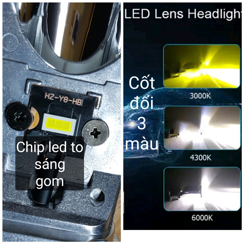 Bi cầu Led mini chân H4 cốt đổi 3 màu