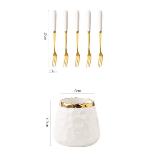Set cốc dĩa 6 xiên gốm sứ