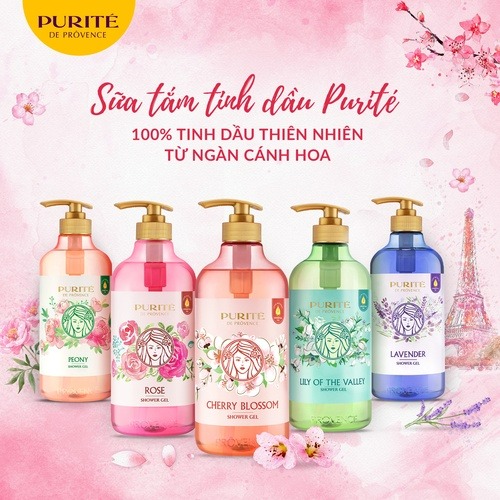 Sữa Tắm Thiên Nhiên PURITÉ Hương Hoa Anh Đào/Hoa Hồng/Hoa Oải Hương/Hoa Mẫu Đơn/Tinh Dầu Thơm 850ML/ 1.1L/ 1.4L