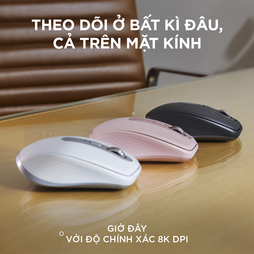 Chuột không dây Logitech MX Anywhere 3S Silent - Cuộn nhanh, 8000 DPI, lướt trên mọi bề mặt, USB C, Bluetooth, Windows PC, Linux, Chrome, Mac