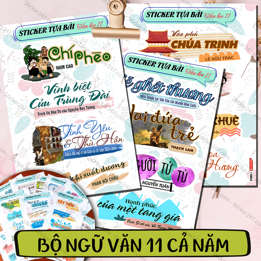 Bộ Sticker Tựa Bài Ngữ Văn 11 🌈𝑭𝒓𝒆𝒆𝒔𝒉𝒊𝒑 decal nhãn vở Văn học, chống nước, dùng decor trang trí tập vờ