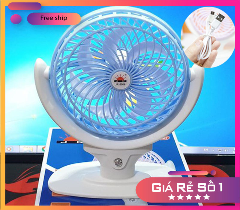 Quạt tích điện để bàn JR-5566 - Quạt để bàn mini điều chỉnh lên xuống kích thước để bàn nhỏ gọn
