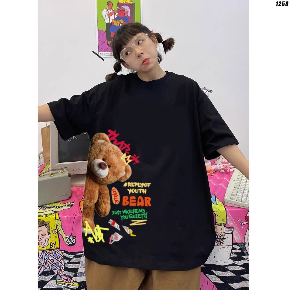 Áo thun couple hy unisex bear that's it art 1258 unisex form rộng cotton 100 tay lỡ