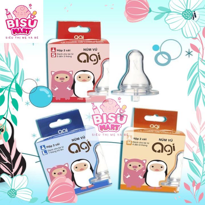 Núm vú bình sữa Agi silicon mềm cổ hẹp size S M L