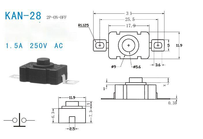 [HCM]5 công tắc đèn pin KAN-28 tự khóa 1.5A 220V - LK0044