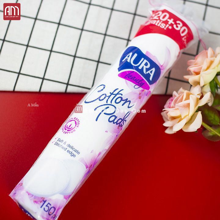 [HCM]BÔNG TẨY TRANG 100% COTTON AURA 150 miếng