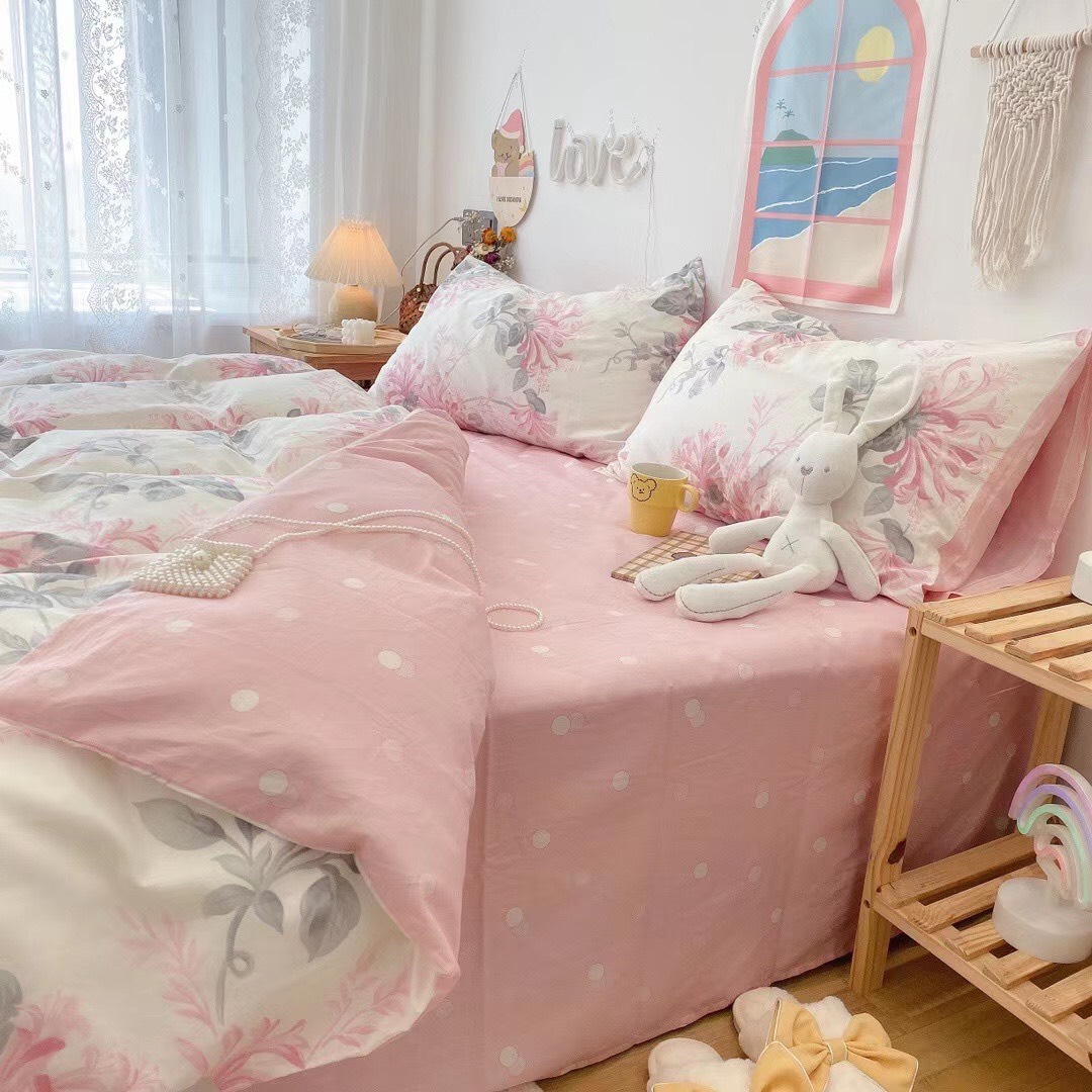 Bộ vỏ chăn ga gối Cotton Living 100% Nhànhím_Bedding đủ size giường nệm