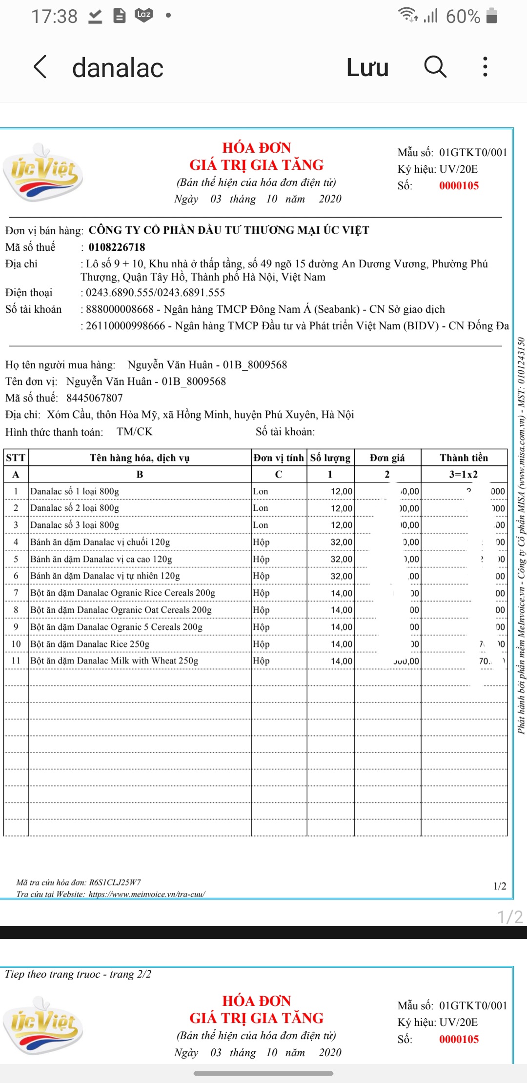 Sữa Danalac số 1 800g ( 0-6 tháng tuổi )