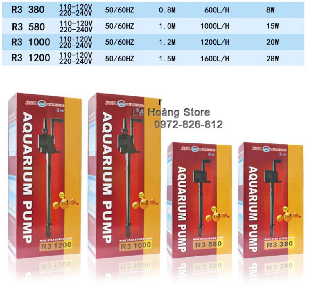 Bơm chìm 3 trong 1 thay thế bể kính đúc minjiang r3 - 380, r3 - 580, r3- 1000, r3- 1200