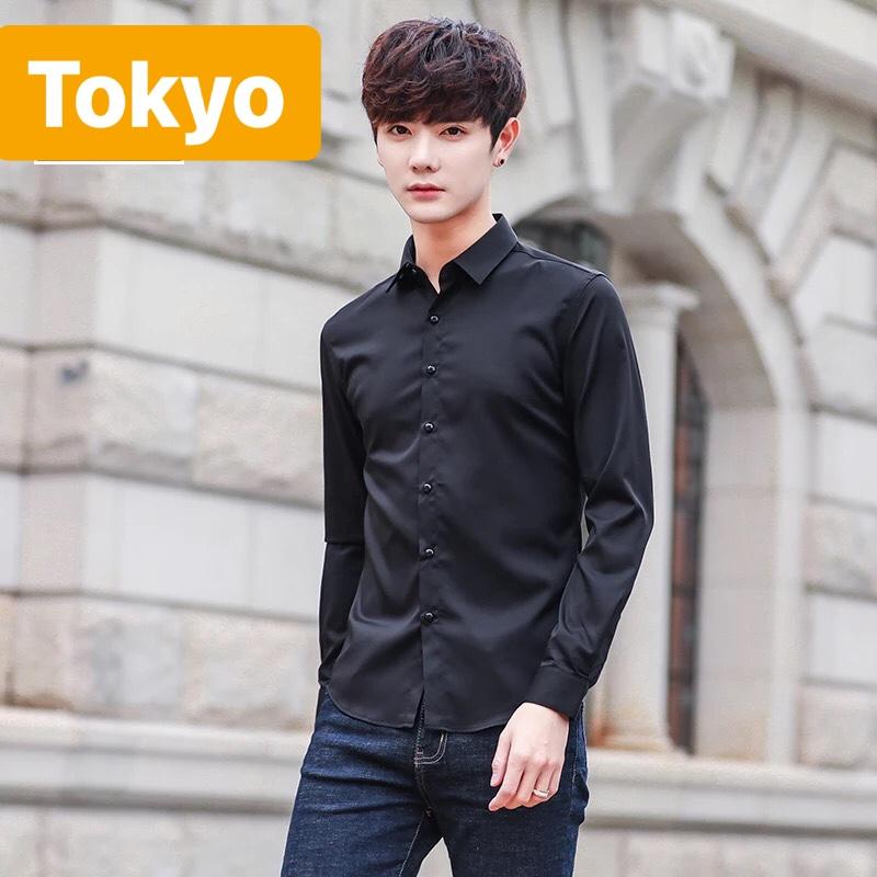 ÁO SƠ MI KATE LỤA NAM ĐEN TRƠN CHỐNG NHĂN HOKAIDO CAO CẤP -TOKYO FASHION