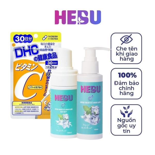 Dung dịch vệ sinh nam HEBU dạng bọt và gel hương bạc hà chai vòi nhấn 100ml và viên uống DHC bổ sung vitamin C Nhật Bản 30 ngày