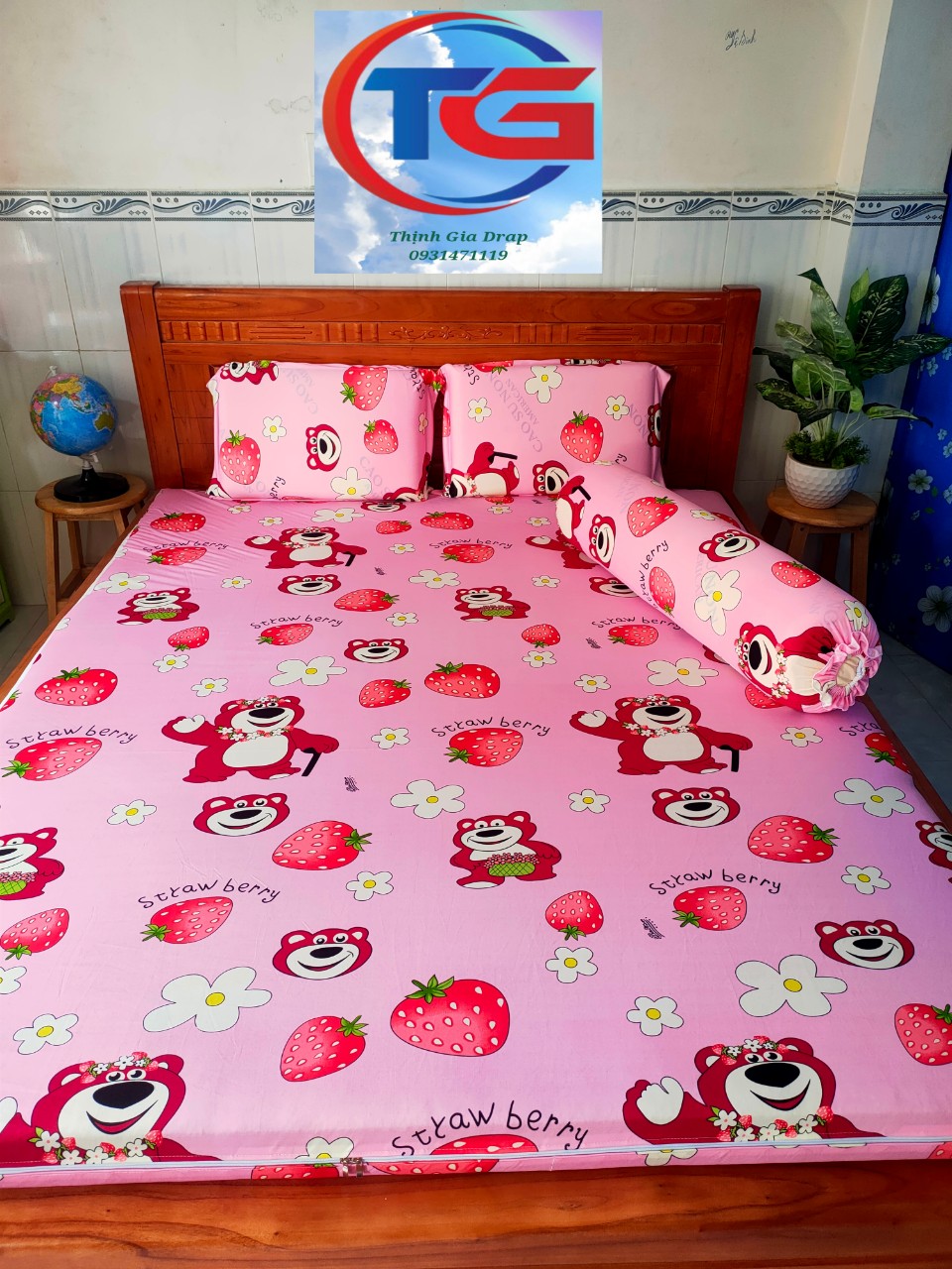 Bộ drap 4 món Thun 3D Hàn Quốc ( 1drap + 2 gối nằm + 1 gối ôm)