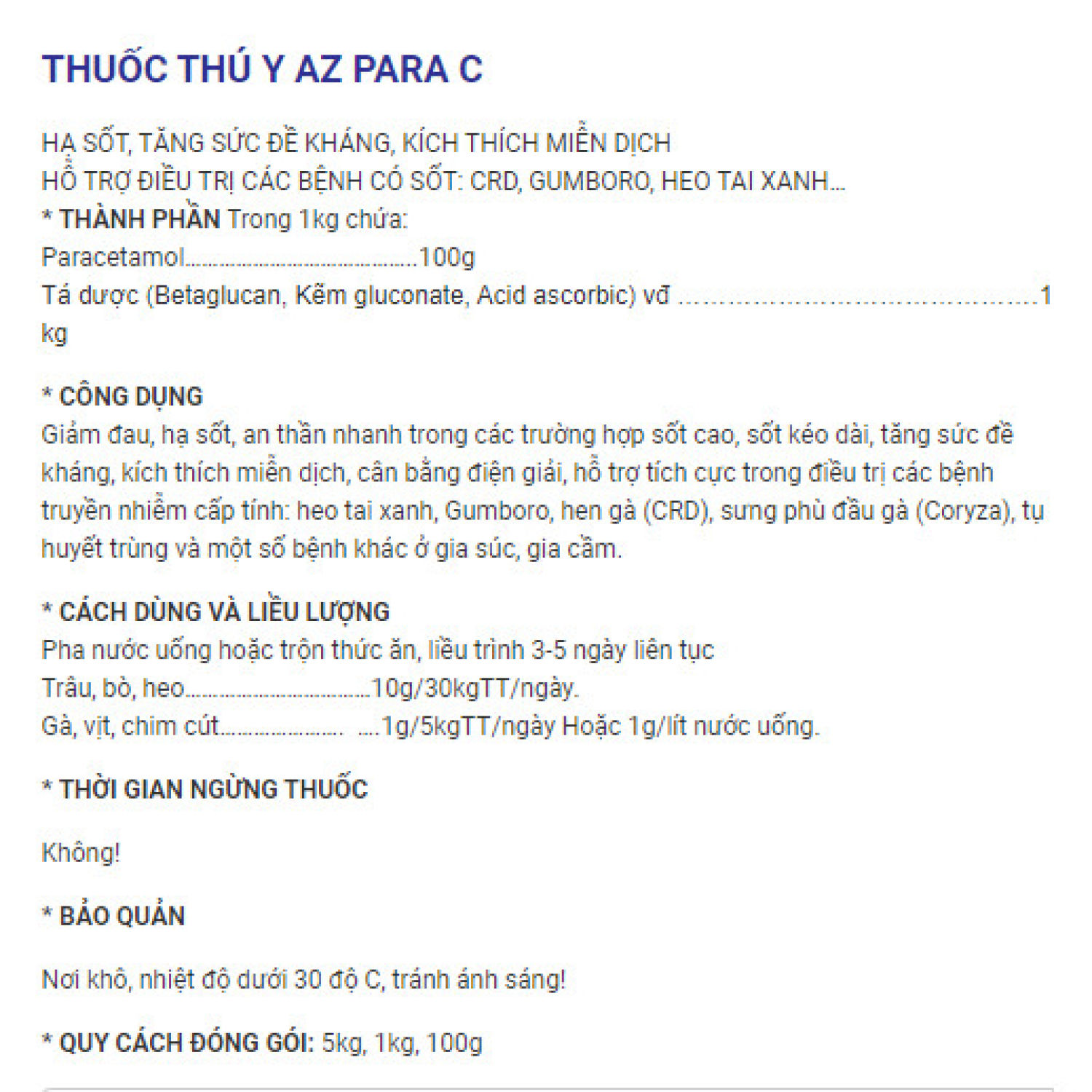 AZ PARA C Công nghệ Hoa Kỳ gói 100g
