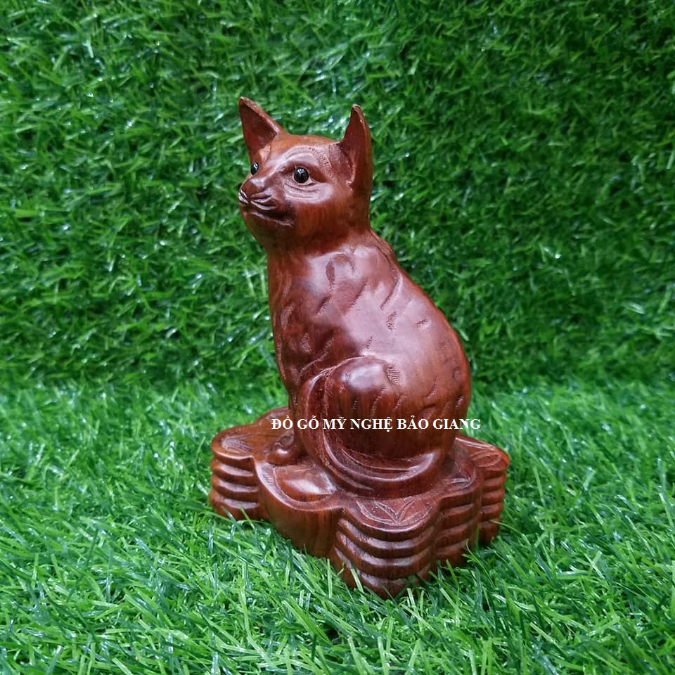 Tượng con mèo gỗ hương