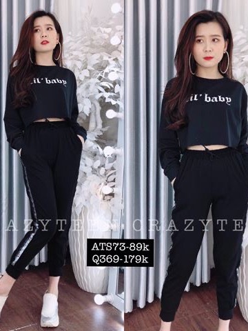 Sét Bộ Thun Da Cá In Chữ Girl Baby Quần Phối Viền Trắng Năng Động TTSA0577