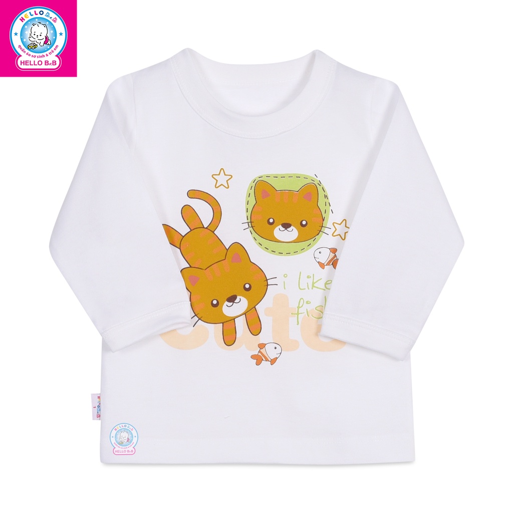ÁO TAY DÀI TRẮNG CHO BÉ HELLO B&B (thun cotton 100%)