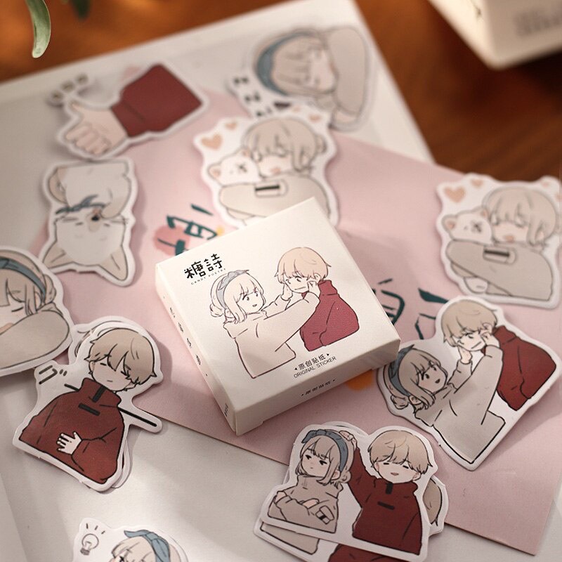 Bộ 45 hình dán sticker Cặp Đôi dễ thương trang trí sổ tay DIY