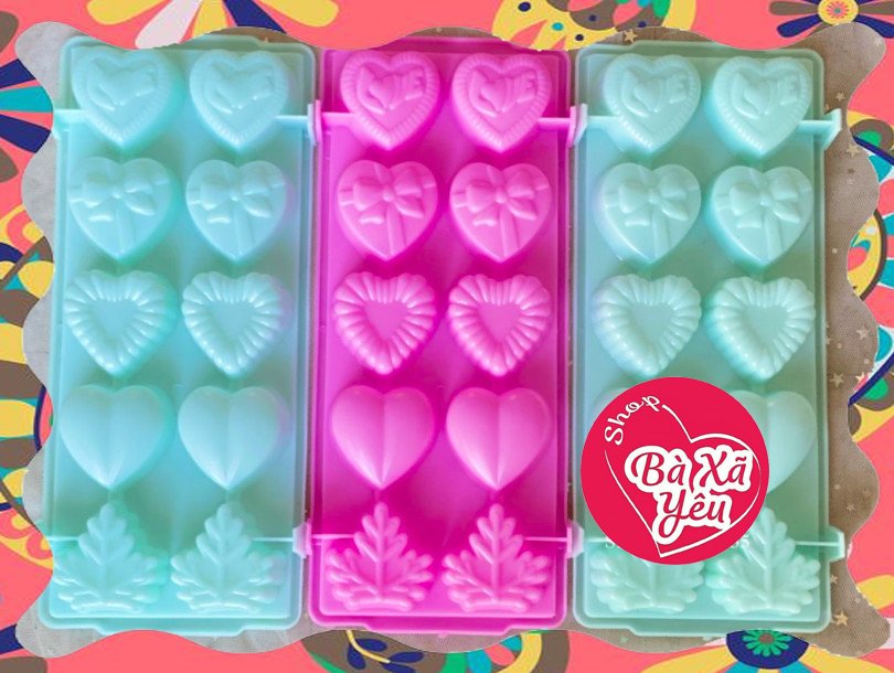 Combo 5 khuôn rau câu, khay đá hình Trái Tim, Chiếc Lá làm bánh thạch rau câu 3D, 4D, phô mai