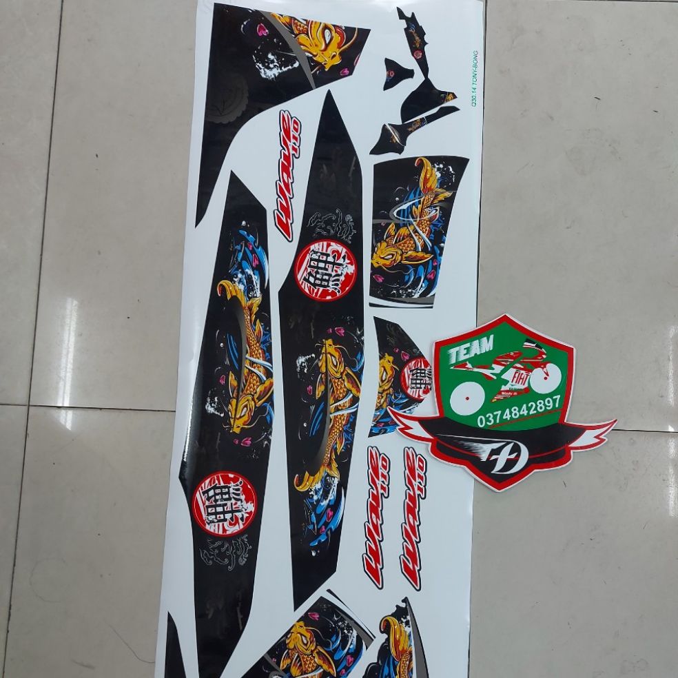 [HCM]Tem xe wave 110 đời 2018-2020  tem rời mẫu cá chép dán được nhiều màu xe
